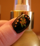 Hand Painted Gold Flowers Over CND Voodoo Black Nail Enamel